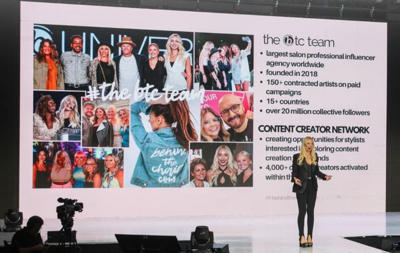 Mary on stage with the BTC Team / Content Creator Network slide at The BTC Show